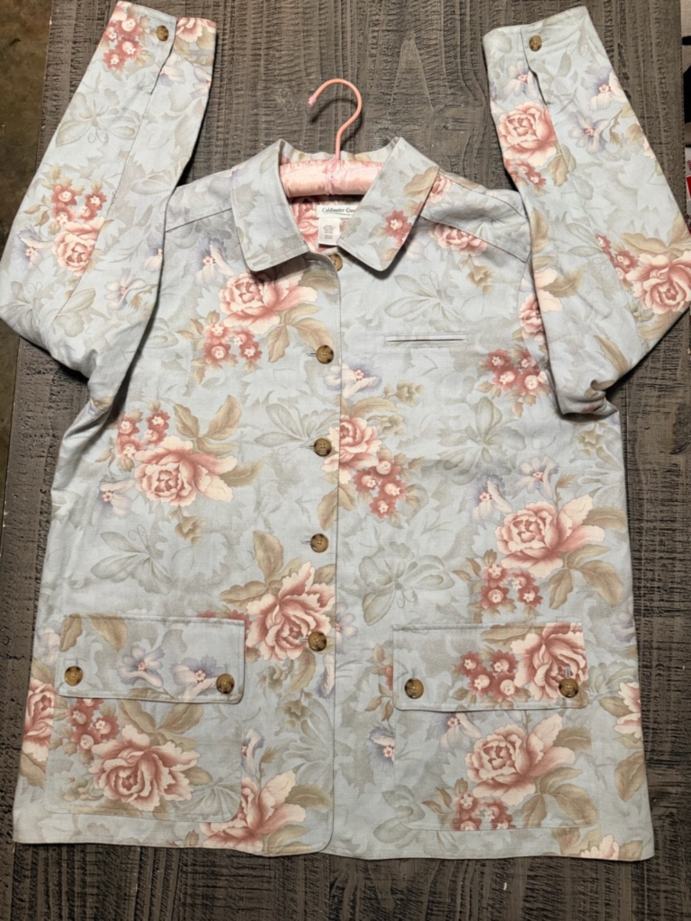 Coldwater Creek Light Blue Floral Button-Front Chore Coat
